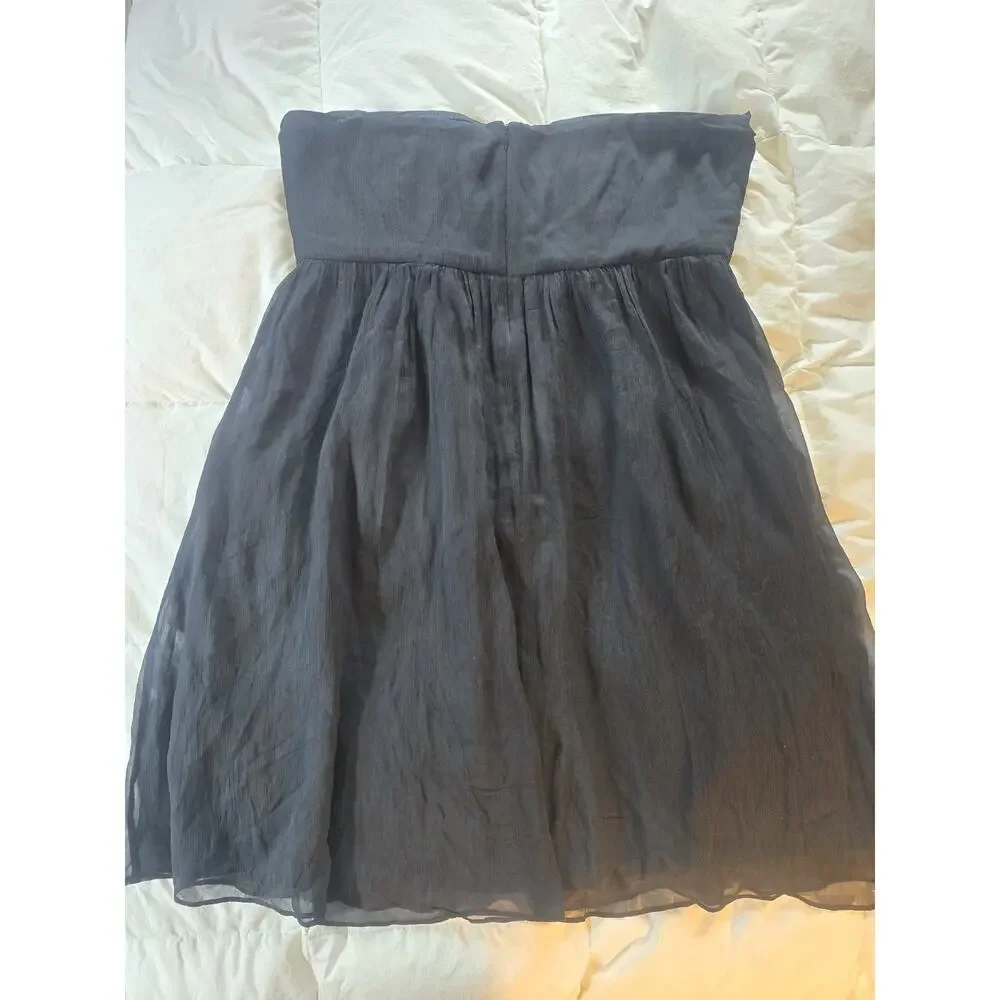 J. Crew Black Strapless Pleated Chiffon Silk Dress built in bra LBD sz 18 formal
